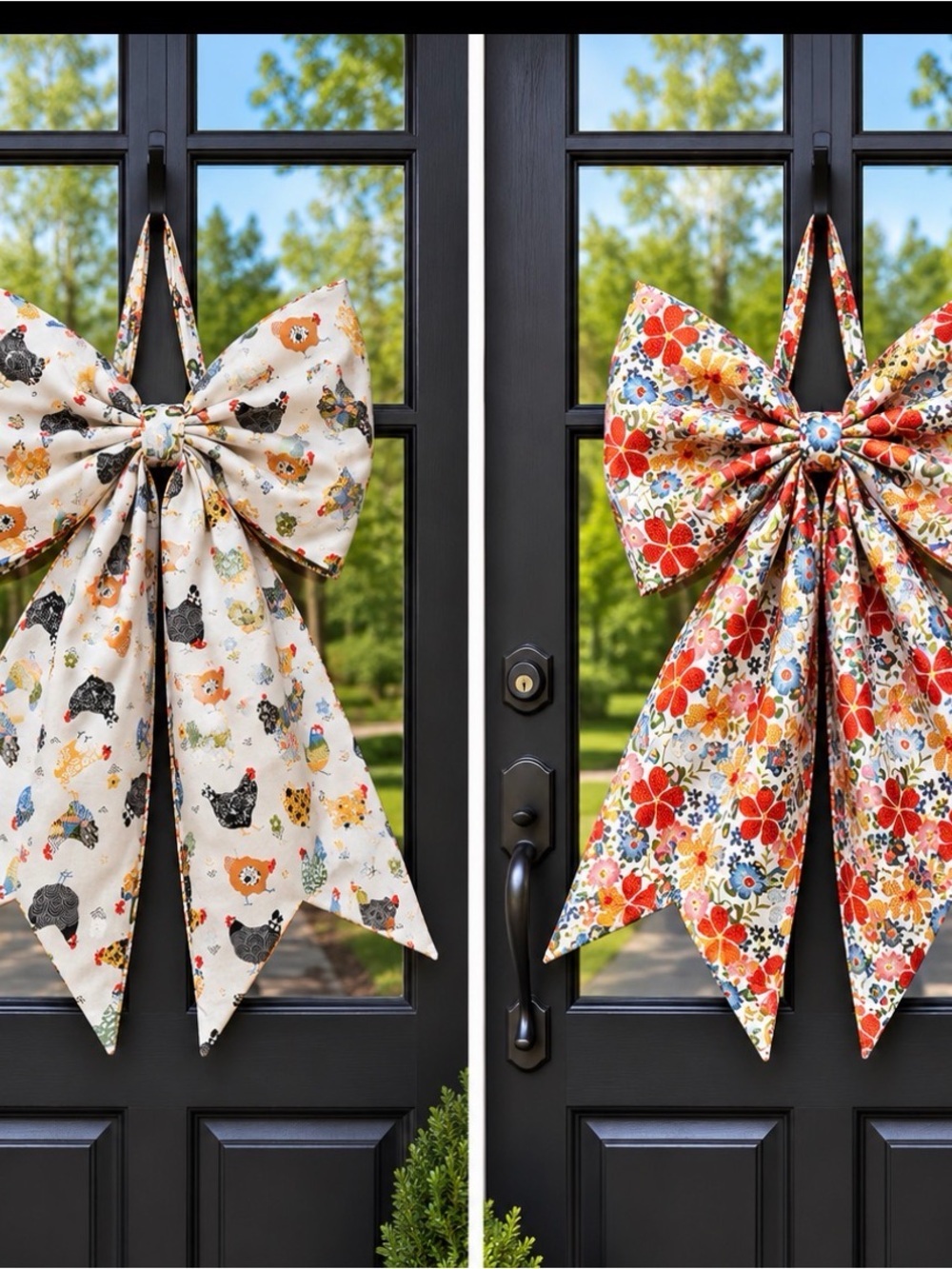 Floral & Farmhouse Reversible Handmade Door Bow - Cream and Multicolor